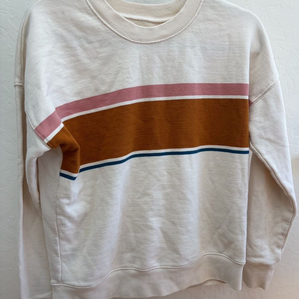 Madewell Cream Crewneck Sweatshirt with Pink, Brown and Blue Stripes